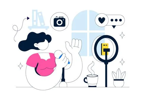 Micro Influencer Home Studio Illustration Featuring Content Creation Setup,.. Stock Illustration