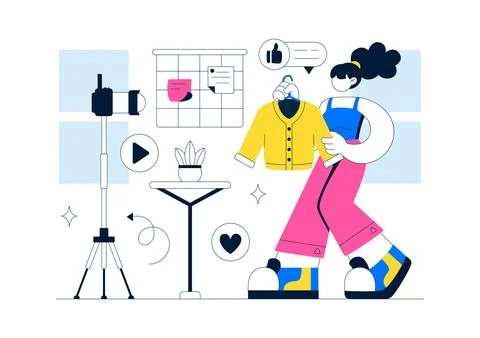 Micro Influencer Home Studio Illustration Featuring Content Creation Setup,.. Stock Illustration