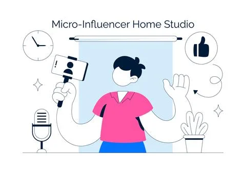 Micro Influencer Home Studio Illustration Featuring Content Creation Setup,.. Stock Illustration