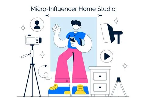 Micro Influencer Home Studio Illustration Featuring Content Creation Setup,.. Stock Illustration