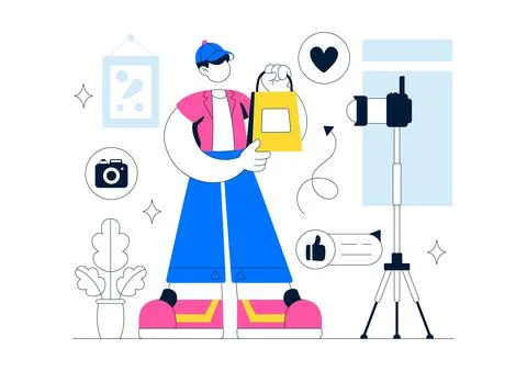 Micro Influencer Home Studio Illustration Featuring Content Creation Setup,.. Stock Illustration