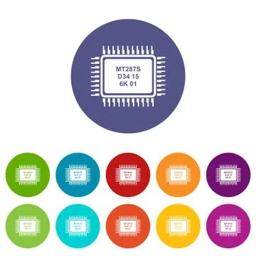 Micro microchip icons set vector color Stock Illustration