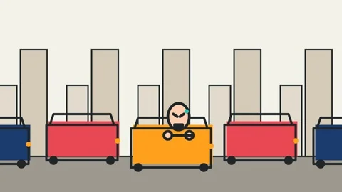 Micro-Mobility Cartoon Man Swaps Traffic Jam Car For E-Scooter Stock-Footage 340860540