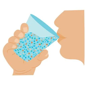 Micro plastic pollution concept. Person drinking water with microplastics. .. Stock Illustration