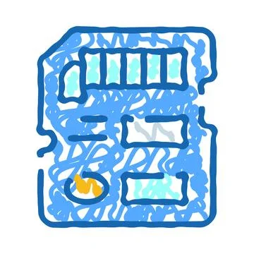 Micro sd card doodle icon representing data storage Illustrazione stock