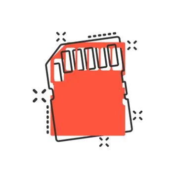 Micro SD card icon in comic style. Memory chip vector cartoon illustration on Stock Illustration