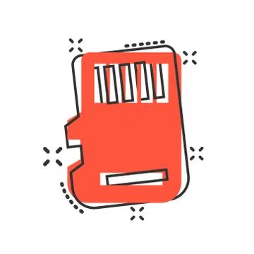Micro SD card icon in comic style. Memory chip vector cartoon illustration on Stock Illustration