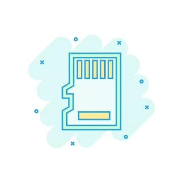 Micro SD card icon in comic style. Memory chip vector cartoon illustration on Stock Illustration