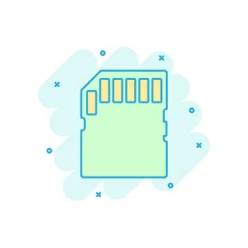 Micro SD card icon in comic style. Memory chip vector cartoon illustration on Stock Illustration