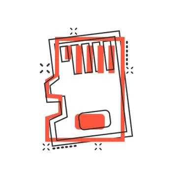 Micro SD card icon in comic style. Memory chip vector cartoon illustration on Stock Illustration