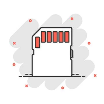 Micro SD card icon in comic style. Memory chip vector cartoon illustration on Stock Illustration