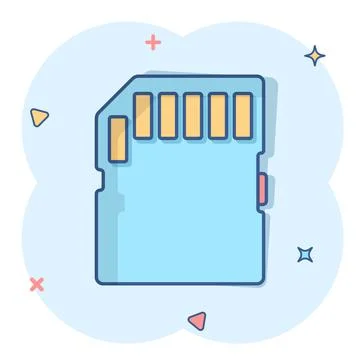 Micro SD card icon in comic style. Memory chip vector cartoon illustration on Stock Illustration