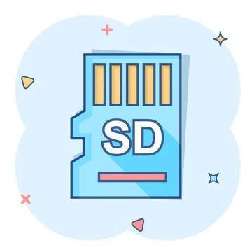 Micro SD card icon in comic style. Memory chip vector cartoon illustration on Stock Illustration