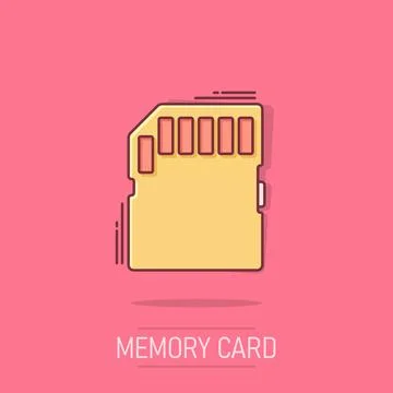 Micro SD card icon in comic style. Memory chip vector cartoon illustration .. Stock Illustration