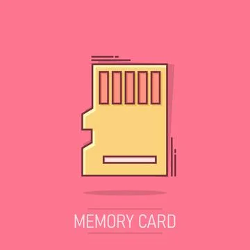 Micro SD card icon in comic style. Memory chip vector cartoon illustration .. Stock Illustration