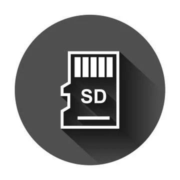 Micro SD card icon in flat style. Memory chip vector illustration on black ro Stock Illustration
