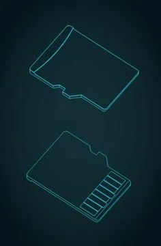 Micro SD card isometric blueprints Stock Illustration