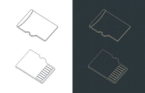 Micro SD card isometric drawings Stock Illustration