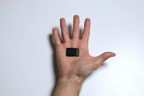 Micro SD Card On Open Palm Digital Storage Memory Technology Concept Stock Photos