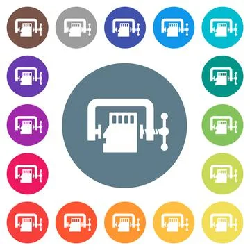 Micro sd memory card compress solid flat white icons on round color backgroun Illustrazione stock