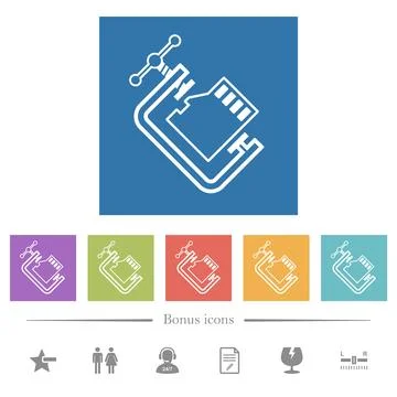 Micro sd memory card compress outline flat white icons in square backgrounds Stock Illustration