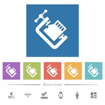 Micro sd memory card compress solid flat white icons in square backgrounds 库存插图