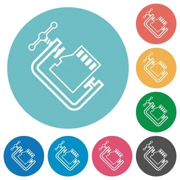 Micro sd memory card compress outline flat round icons Stock Illustration