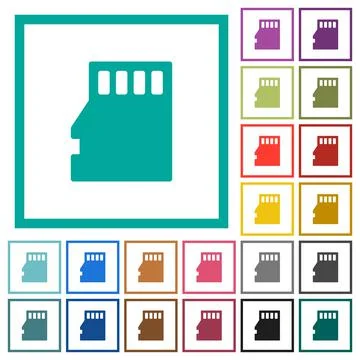 Micro SD memory card flat color icons with quadrant frames Illustrazione stock