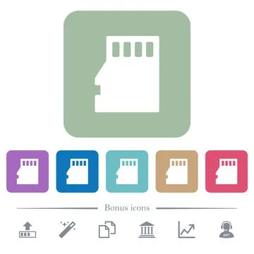 Micro SD memory card flat icons on color rounded square backgrounds Stock Illustration