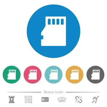 Micro SD memory card flat round icons Stock Illustration