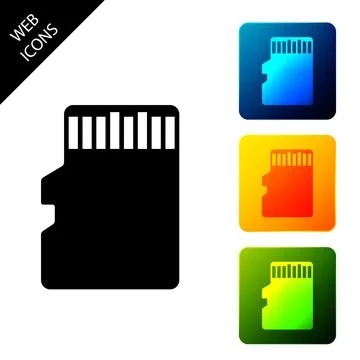 Micro SD memory card icon isolated. Set icons colorful square buttons. Vector Stock Illustration