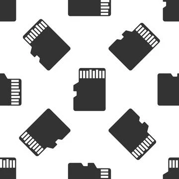 Micro SD memory card icon seamless pattern on white background. Flat design Stock Illustration