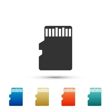 Micro SD memory card icon isolated on white background. Set elements in col.. Stock Illustration