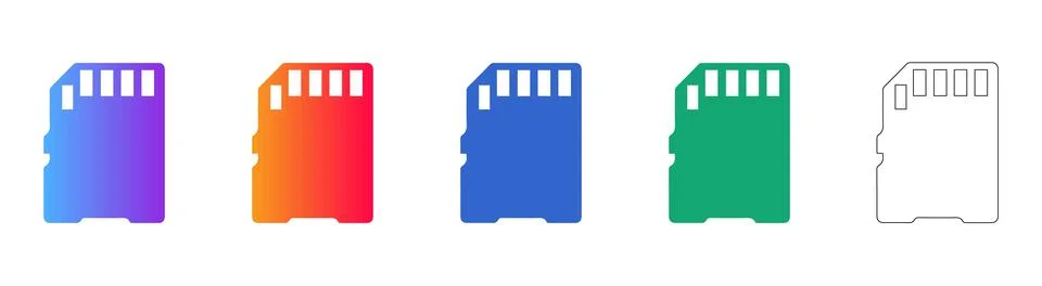 Micro SD Memory Card Icon Set Stock Illustration
