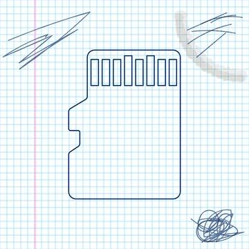 Micro SD memory card line sketch icon isolated on white background. Vector イラスト素材