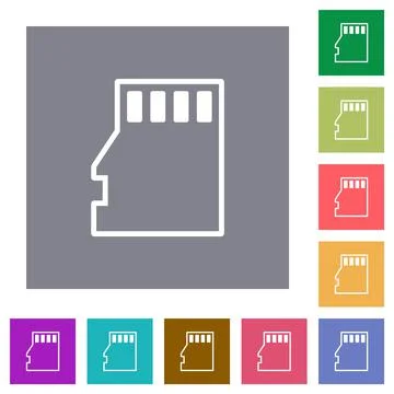 Micro SD memory card outline square flat icons Stock Illustration