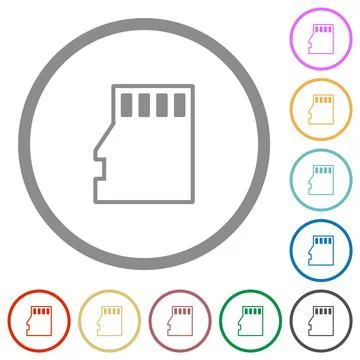 Micro SD memory card outline flat icons with outlines Stock Illustration