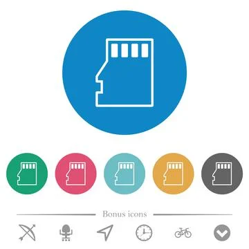 Micro SD memory card outline flat round icons Stock Illustration