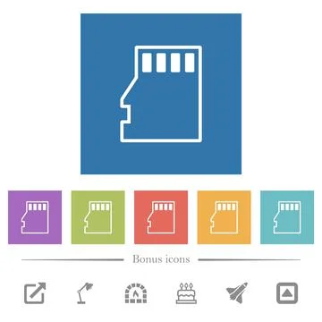 Micro SD memory card outline flat white icons in square backgrounds Stock Illustration