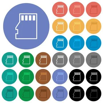 Micro SD memory card outline round flat multi colored icons Stock Illustration