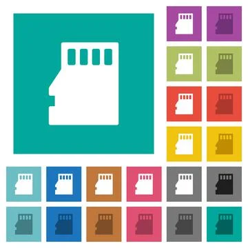 Micro SD memory card square flat multi colored icons Stock Illustration