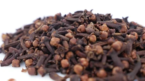 Micro shot of heap of cloves, Shot of laung placed over a table Stock Footage 147690663