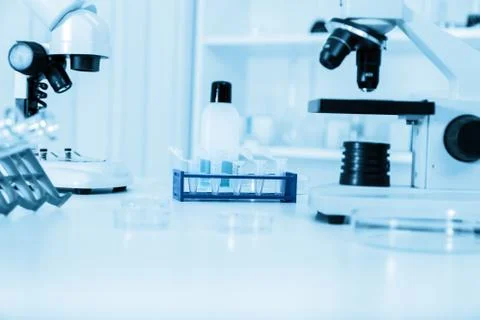 Micro tubes with biological samples in criminalistic laboratory for dna analy Stock Photos