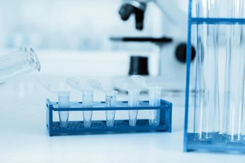 Micro tubes with biological samples in laboratory for dna analysis Stock Photos