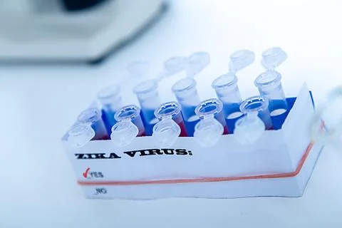 Micro tubes with  Blood sample positive with Zika virus Stock Photos