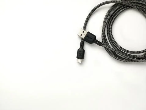 Micro USB Cable isolated on white background Stock Photos