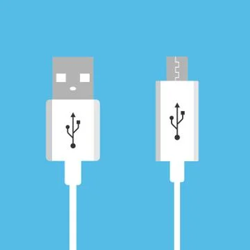 Micro USB cables. USB connection. Vector illustration, flat design. Stock Illustration