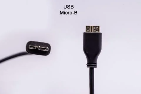 Micro USB type B cable from different angles isolated against white backgroun Stock Photos