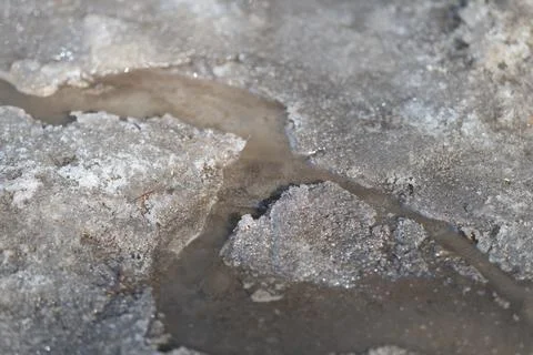 Micro valley formed in melting ice patterns, delicate crystalline ridges an.. Stock Photos