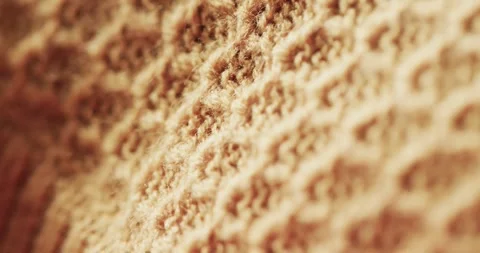 Micro video of close up of yellow wooly crochet fabric with copy space Stock Footage 331208781